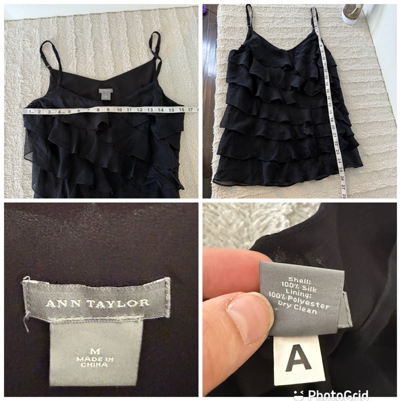 Ann Taylor Silk Ruffle Tank Top‎ Black Whimsigoth Y2K Lined Womens Medium - Picture 6 of 6